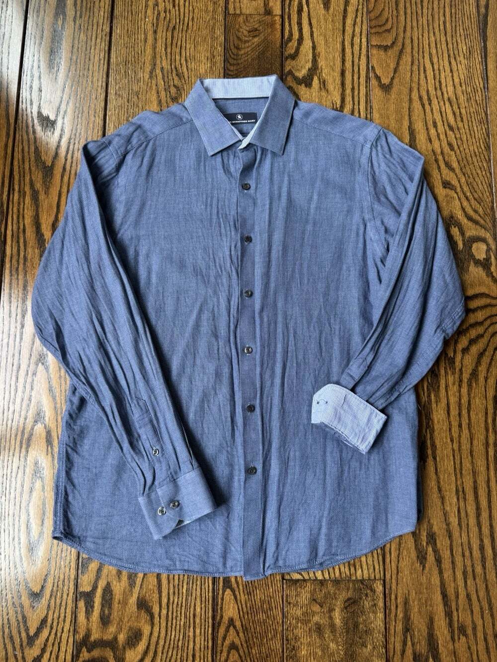 Hart Schaffner Marx Men's Long Sleeve Shirt L, Navy Blue, 100% Cotton